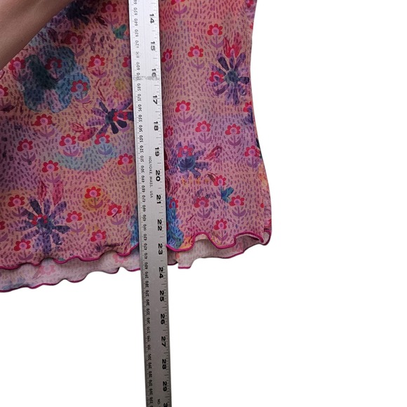 Natural Life Mesh Top Sheer XL Pink Floral Lettuce Edge Boho Whimsygoth Fairy - Picture 4 of 7